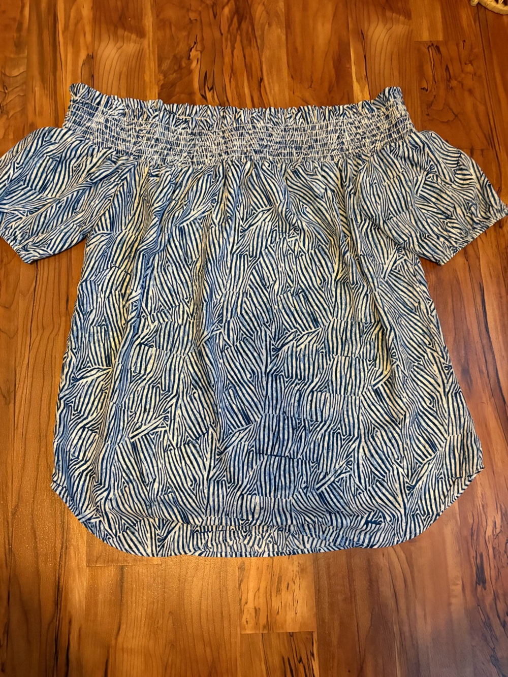 Karen Kane Blue and White Off-Shoulder Blouse
